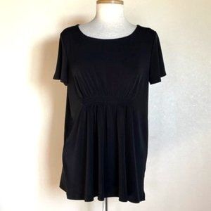 Daisy Fuentes Short Sleeve Black Knit Top with Shirring Under the Bust sz L